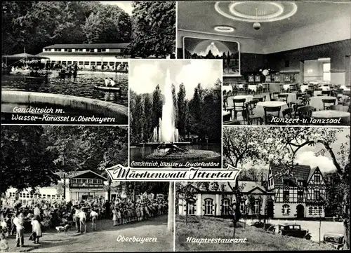 Ak Wald im Rheinl. Solingen, Ittertal Weck, Märchenwald, Gondelteich, Fontäne, Restaurant Oberbayern