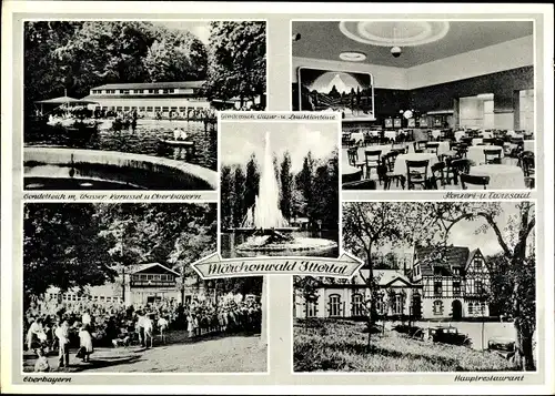 Ak Wald im Rheinl. Solingen, Ittertal Weck, Märchenwald, Gondelteich, Fontäne, Restaurant Oberbayern