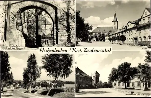 Ak Hohenleuben in Thüringen, Markt, Teilansicht, Wasserturm und Schule