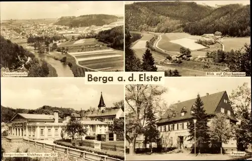 Ak Berga an der Elster Thüringen, Gesamtansicht, Bergarbeiter Klubhaus der DSF, Postamt, Oberhammer