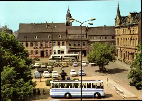 Ak Frohburg in Sachsen, Marktplatz, Hotel Roter Hirsch, Busse