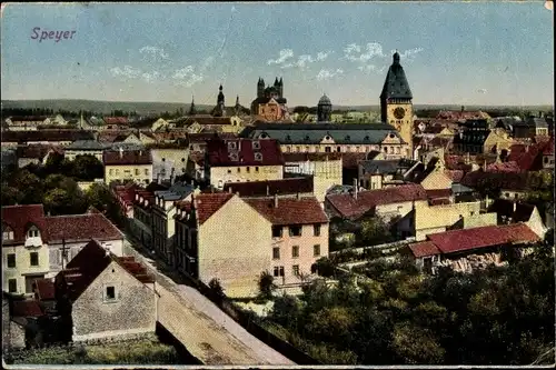Ak Speyer am Oberrhein, Blick über die Dächer der Stadt zum Dom
