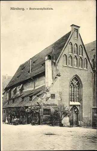 Ak Nürnberg in Mittelfranken, Bratwurstglöcklein, Außenansicht, Terrasse, Gäste