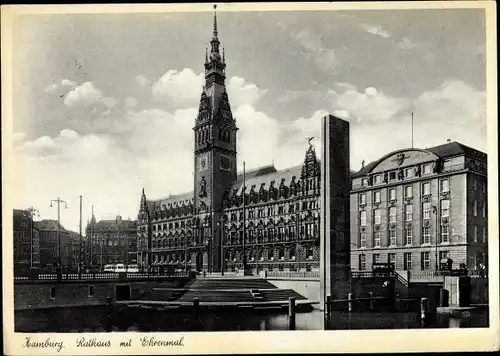 Ak Hamburg Mitte Altstadt, Rathaus mit Ehrenmal