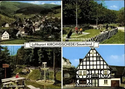 Ak Kirchveischede Lennestadt im Sauerland, Panorama, Wasssertretbecken, Am Glöckchen, Fachwerkhaus