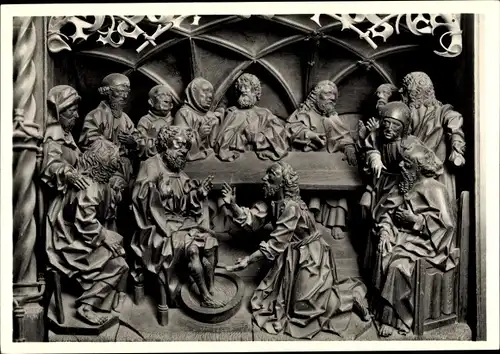 Ak Kalkar Niederrhein, Nikolaikirche, Fusswaschung aus der Predella des Hochaltars, 1498 geschnitzt