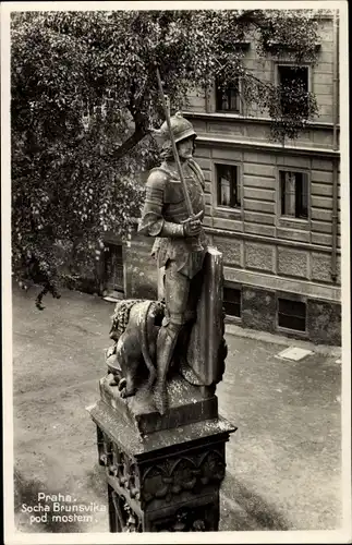 Ak Praha Prag Tschechien, Die Rolandstatue unter der Brücke