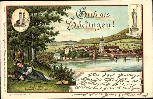 Ak Bad Säckingen am Hochrhein, Stadtansicht, Apostel, Denkmal