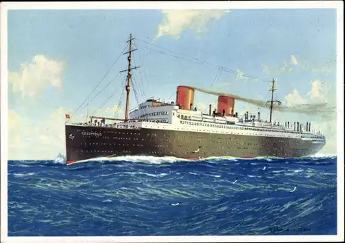 Künstler Ak Dampfschiff Columbus, Norddeutscher Lloyd Bremen, Ansicht Backbord