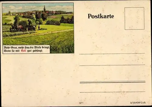 Ak Mehr Gras, mehr Heu die Wiese bringt, wenn sie mit Kali gut gedüngt