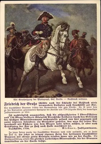 Künstler Ak König Friedrich II. von Preußen, Friedrich der Große, Schlacht bei Roßbach