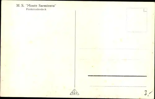 Ak HSDG, MS Monte Sarmiento, Zweischraubenmotorschiff, Passagierschiff, Promenadendeck