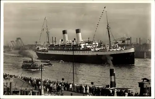 Ak Hamburg, Passagierschiff MS Monte Sarmiento verlässt den Hafen, HSDG