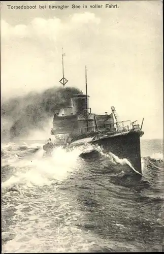 Ak Deutsches Kriegsschiff, Hochseetorpedoboot bei bewegter See in voller Fahrt