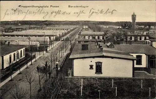 Ak Poznań Posen, Truppenübungsplatz Warthelager, Barackenlager