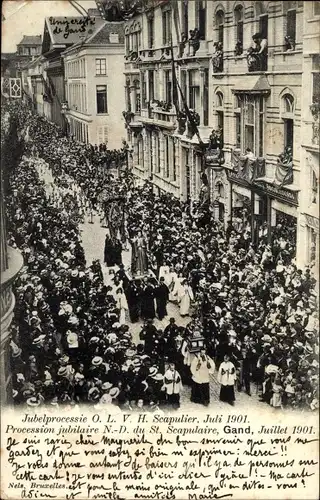 Ak Gand Gent Ostflandern, Prozession durch die Straßen , Juli 1901