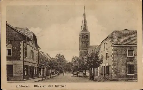 Ak Büderich Wesel am Niederrhein, Blick zu den Kirchen, Straßenpartie