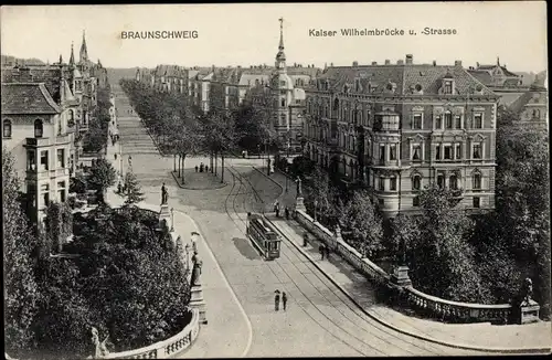 Ak Braunschweig in Niedersachsen, Kaiser Wilhelmbrücke und -Straße