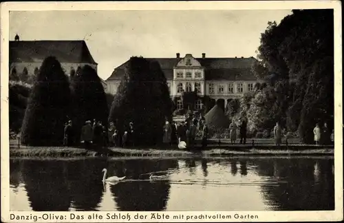 Ak Oliva Gdańsk Danzig, Das alte Schloss, Teich, Garten