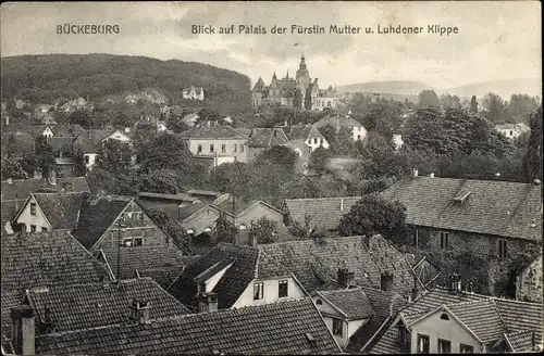 Ak Bückeburg im Kreis Schaumburg, Blick auf Palais der Fürstin Mutter und Luhdener Klippe