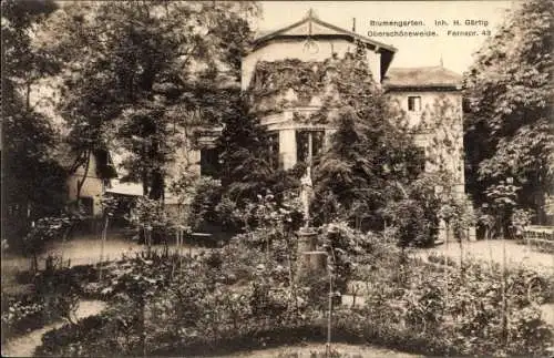 Ak Berlin Köpenick Oberschöneweide, Blumengarten, Villa