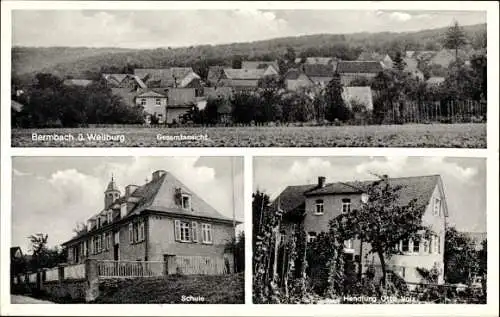 Ak Bermbach Weilburg im Lahntal, Gesamtansicht, Schule, Handlung