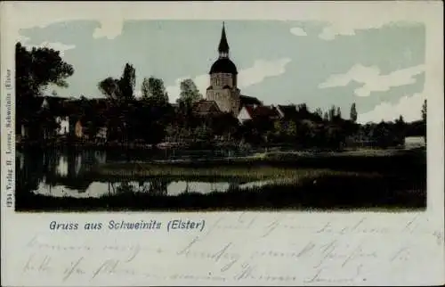 Ak Schweinitz Jessen an der Elster, Blick auf den Ort