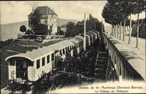 Ak Le Châtelard Montreux Kanton Waadt, Château du Châtelard, Chemin de fer Montreux Oberland Bernois
