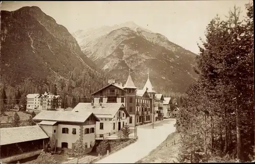 Foto Ak Carbonin Schluderbach Toblach Dobbiaco Südtirol, Hotel Schluderbach, Sigesmundbrunn