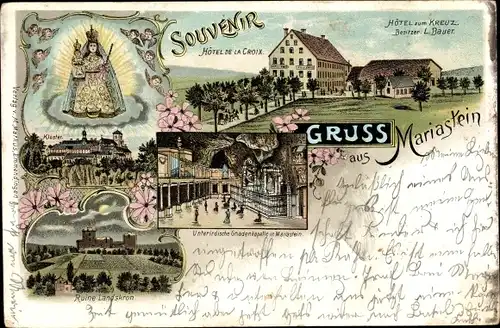 Litho Metzerlen Mariastein Kt. Solothurn, Kloster Maria Stein, Hotel zum Kreuz, Ruine Landskron