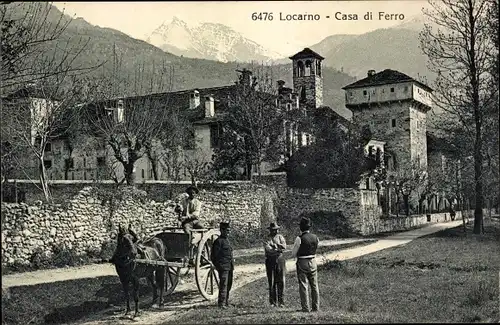 Ak Locarno Kanton Tessin Schweiz, Casa di Ferro, Pferdefuhrwerk