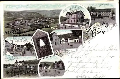 Litho Bad Orb im Main Kinzig Kreis Hessen, Stadtansichten, Rüppelsmühle, Badehotel, Amtsgericht