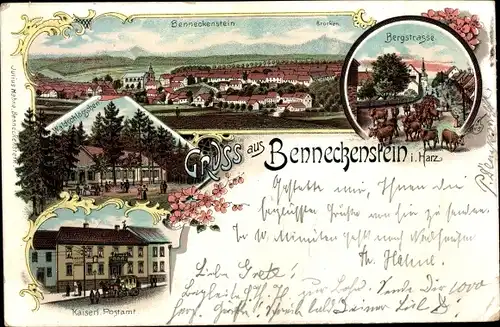 Litho Benneckenstein Harz, Bergstraße, Waldschlösschen, Postamt