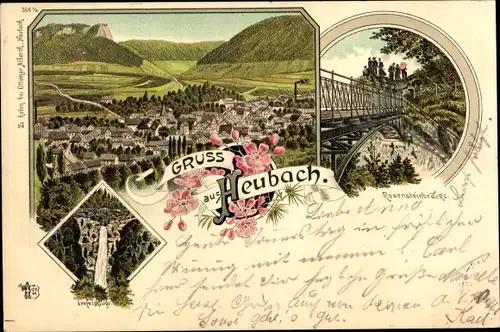 Litho Heubach in Württemberg, Rosensteinbrücke, Totalansicht