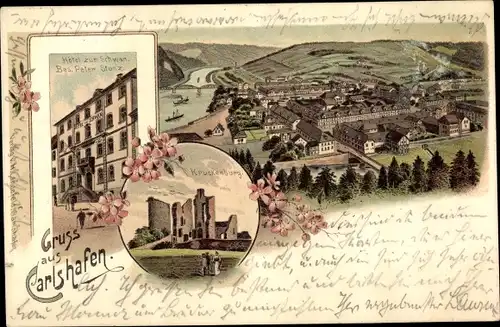 Litho Bad Karlshafen an der Weser, Gesamtansicht, Hotel zum Schwan, Kruckenburg