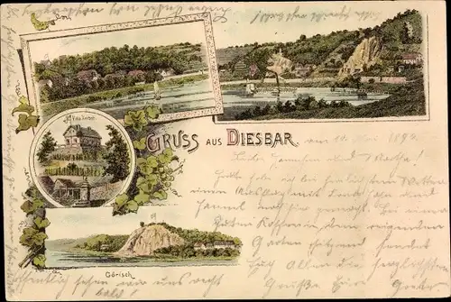 Litho Diesbar Seußlitz Landkreis Meißen, Villa Herbst, Görisch, Elbpartie