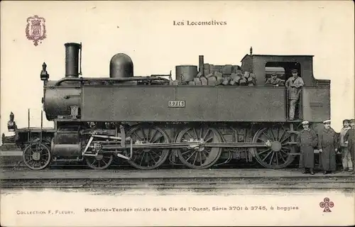 Ak Französische Eisenbahn, Machine Tender mixte de la Cie. de l'Ouest, Dampflokomotive 3716
