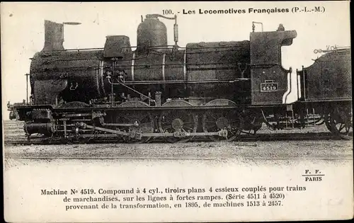 Ak Französische Eisenbahn, Dampflok No. 4519, PLM
