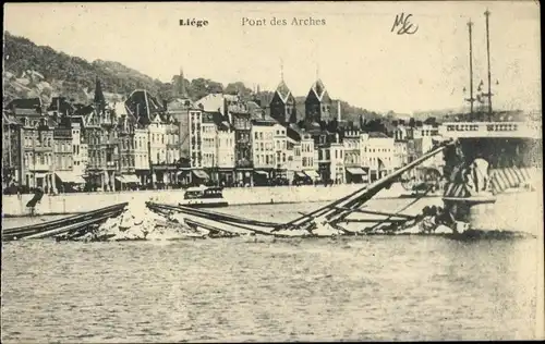 Ak Liège Lüttich Wallonien, Pont des Arches, zerstörte Brücke, Stadt
