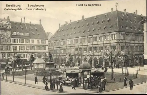 Ak Strasbourg Straßburg Elsass Bas Rhin, Gutenbergplatz, Hotel du Commerce