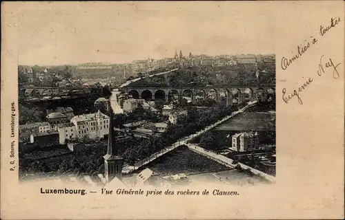 Ak Luxemburg Luxembourg, Vue Generale prise des rochers de Clausen, Brücke