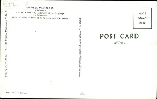 Ak Martinique, General view of the Diamond rock and the beach