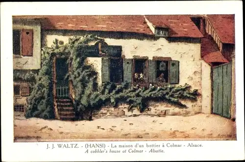Künstler Ak Hansi / Jean Jacques Waltz, Colmar Kolmar, La Maison d'un bottier à Colmar Alsace
