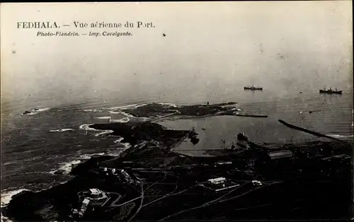 Ak Fedhala Marokko, Blick auf den Hafen, Fliegeraufnahme