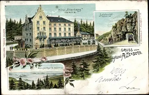 Litho Münstertal Elsaß Haut Rhin, Hotel Altenberg , Schlucht, Nebelmeer