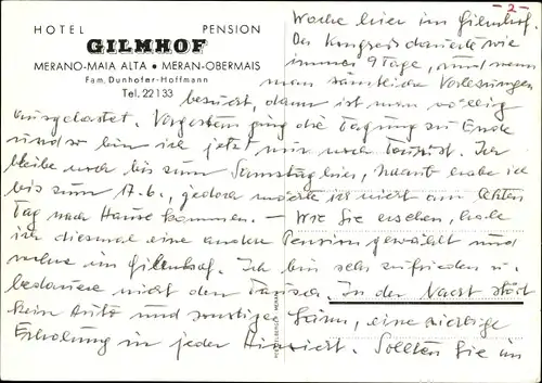Ak Obermais Meran Merano Südtirol, Hotel-Pension Gilmhof