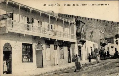 Ak Maknès Marokko, Hôtel de la Poste, Rue Dar Imene, Postamt