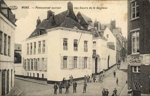 Ak Mons Wallonien Hennegau, Pensionnat ouvroir des Soeurs de la Sagesse, Café Charles