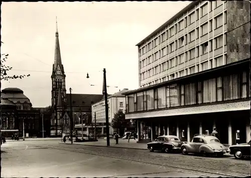 Ak Karl Marx Stadt Chemnitz in Sachsen, HO Cafe Freundschaft in der Bahnhofstraße, Kirche