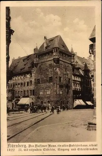 Ak Nürnberg in Mittelfranken, Nassauer Haus, Patrizierhaus, erbaut 1422, Umgang, Erkertürmchen